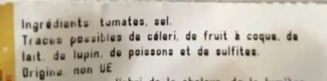 Tomates sechees ingredients label