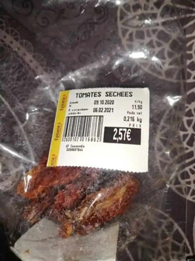Tomates séchées nutrition facts table