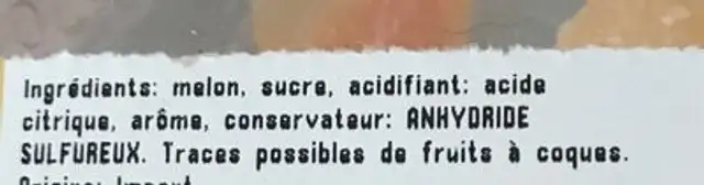 Melon deshydraté ingredients label
