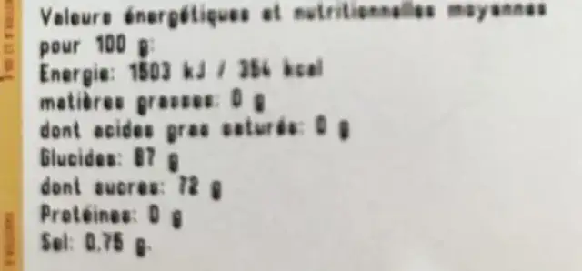 Melon deshydraté nutrition facts table