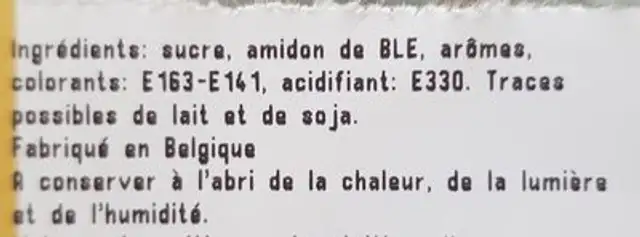 Lokoums ingredients label
