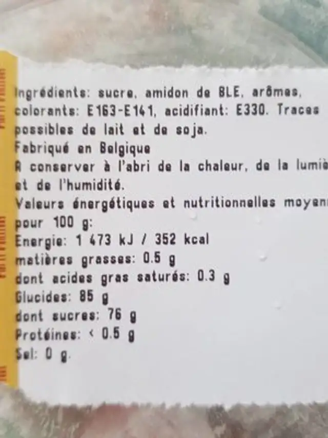 Lokoums nutrition facts table