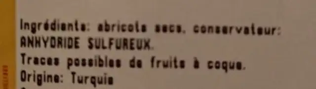 Abricot sec ingredients label
