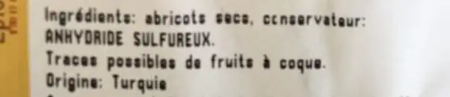 Abricot sec ingredients label