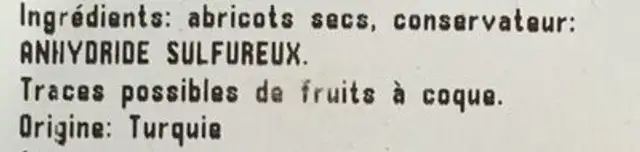 Abricot sec ingredients label