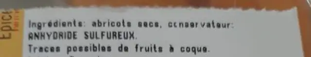 Abricots secs ingredients label