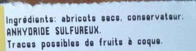 Abricots secs ingredients label