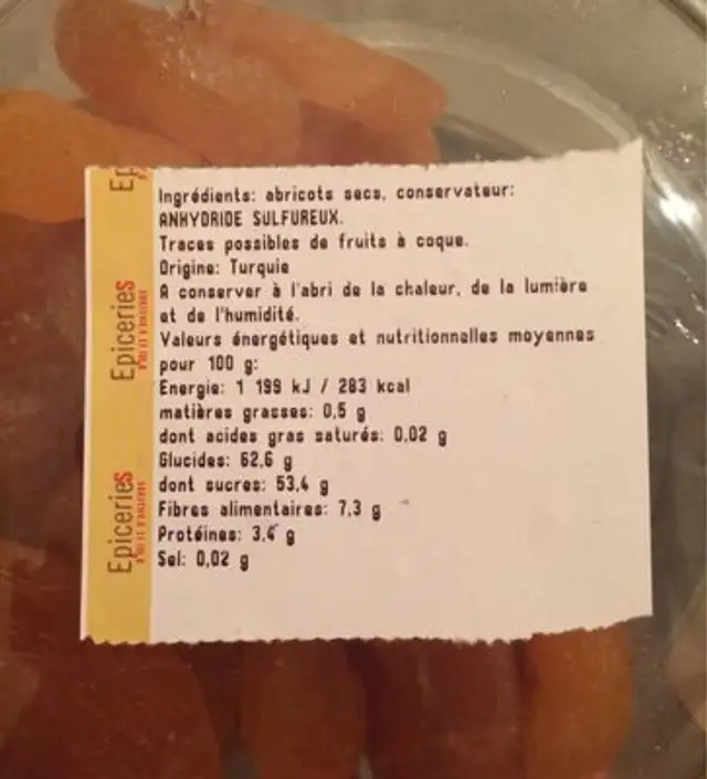 abricot sec ingredients label