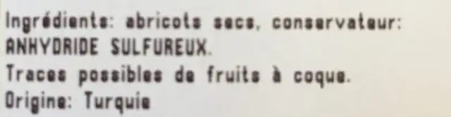 Abricot sec ingredients label