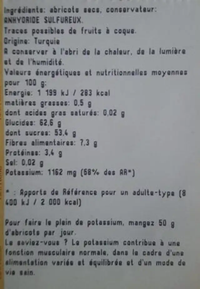 abricot sec nutrition facts table