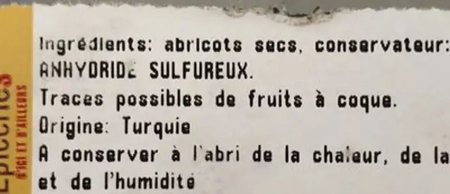 Abrocot sec ingredients label
