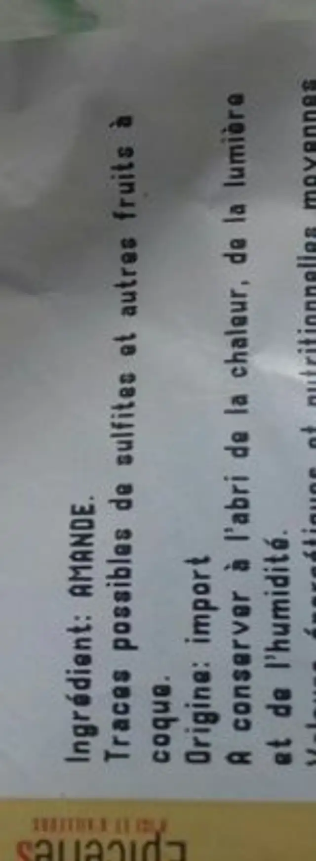 Amandes décortiqués ingredients label