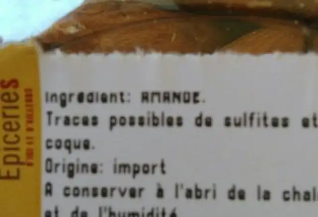Amandes décortiquées ingredients label