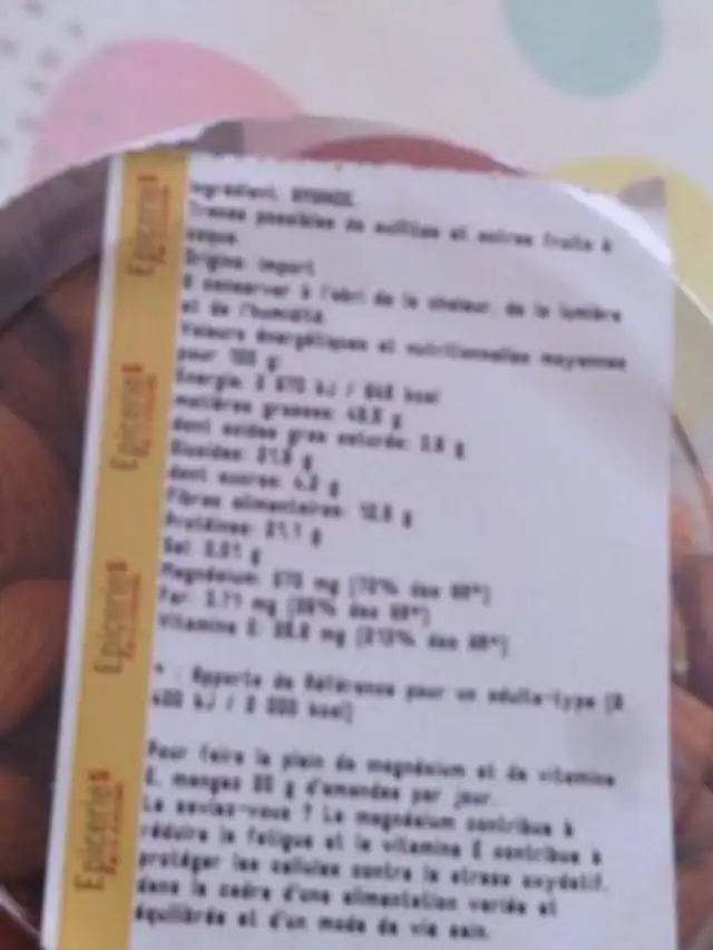 Amandes decortiquees ingredients label