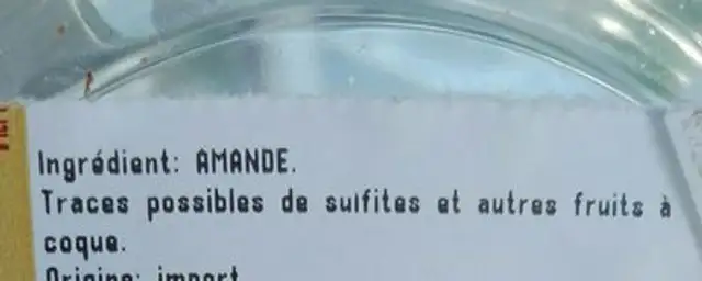 Amandes décortiquées ingredients label