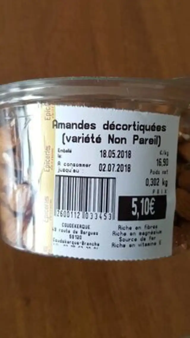Amandes nutrition facts table