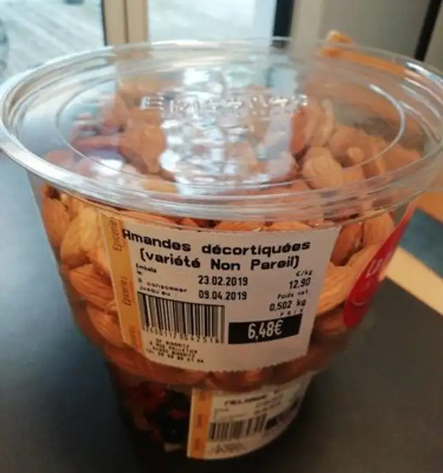 Amandes decortiquees ingredients label