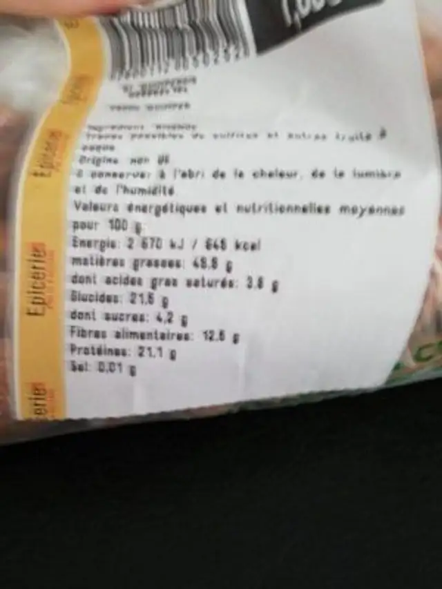 Amande ingredients label