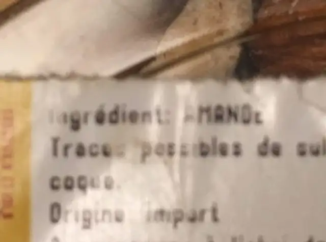 Amandes décortiquées ingredients label