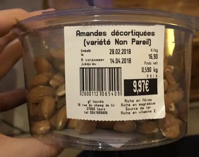 Amandes décortiquées ingredients label