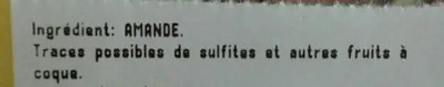Amandes ingredients label