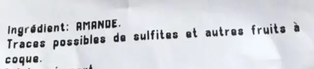 Amandes ingredients label