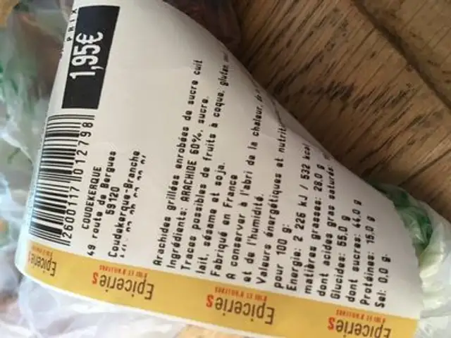 Arachides grillées enrobées de sucre cuit ingredients label