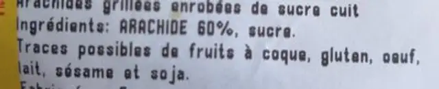 Arachides grillées enrobées de sucre ingredients label