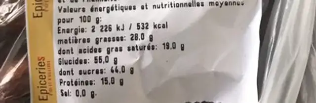 Arachides grillées enrobées de sucre cuit nutrition facts table