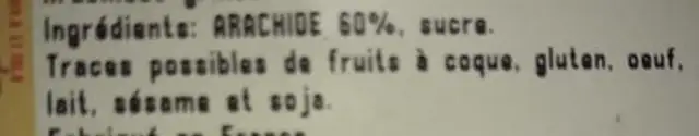 Arachides grillées enrobées de sucre cuit ingredients label