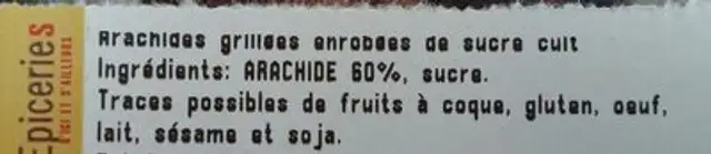 Arachides grillées enrobées de sucre cuit ingredients label