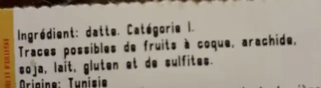 Dattes branchées ingredients label
