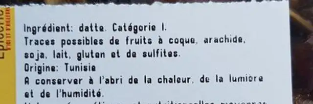 Datte ingredients label