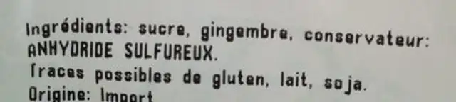 Gingembre tranche ingredients label