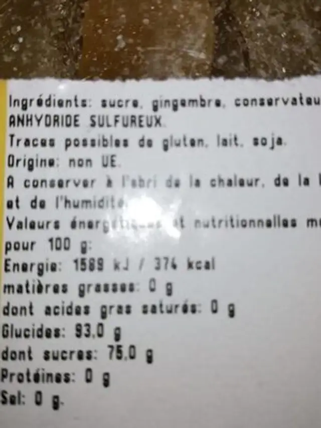 Gingembre tranche ingredients label