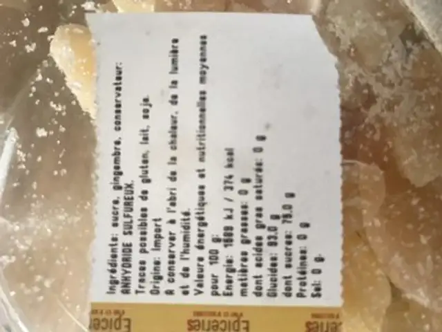 Gingembre ingredients label
