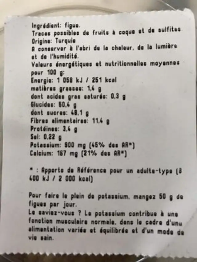 Figue Lerida ingredients label