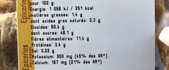 Figue lerida nutrition facts table