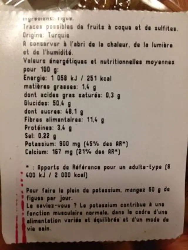 Figues Lerida ingredients label