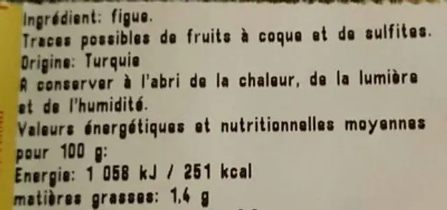 Figue bermuda ingredients label