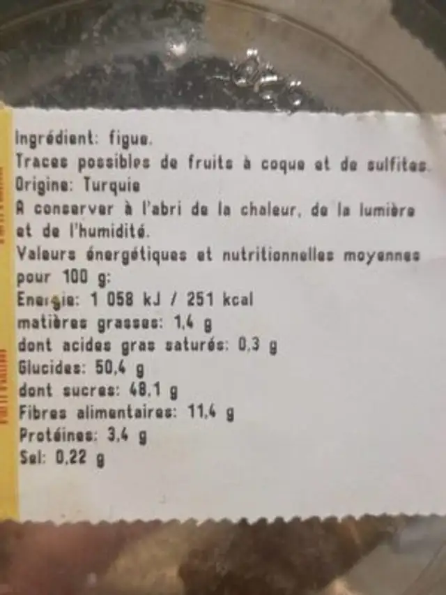 Figue bermuda nutrition facts table