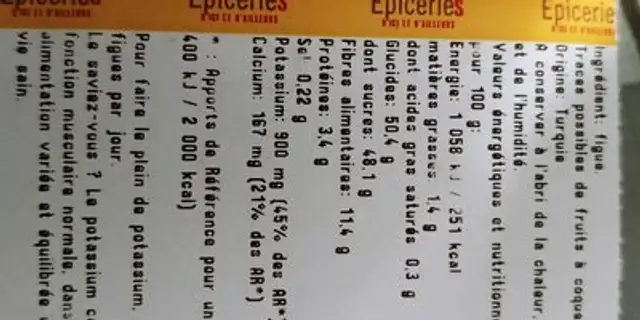 Figue lerida ingredients label