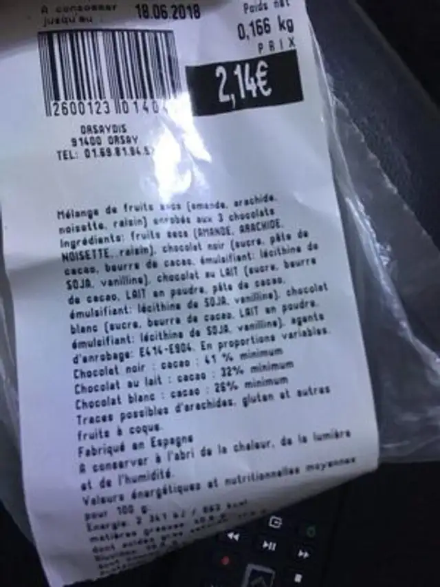 Mix choco ingredients label