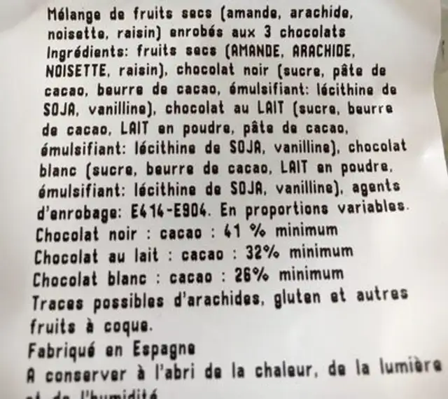 Choco mix ingredients label