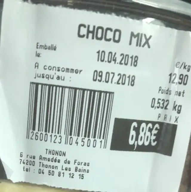 Choco mix ingredients label