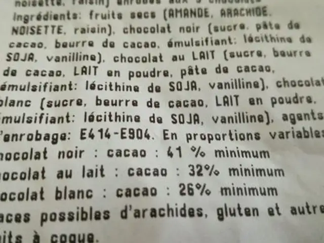 Mélange de fruits secs enrobés de chocolat ingredients label