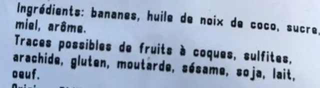 Banane chips ingredients label