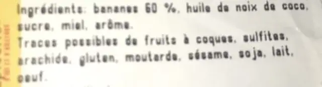 Banane chips ingredients label