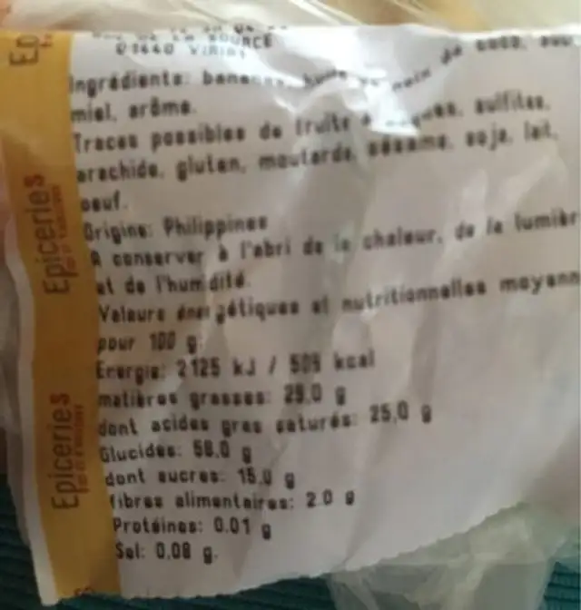 Banane chips nutrition facts table