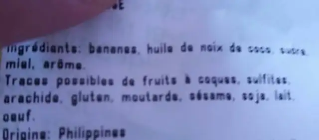 Banane chips ingredients label